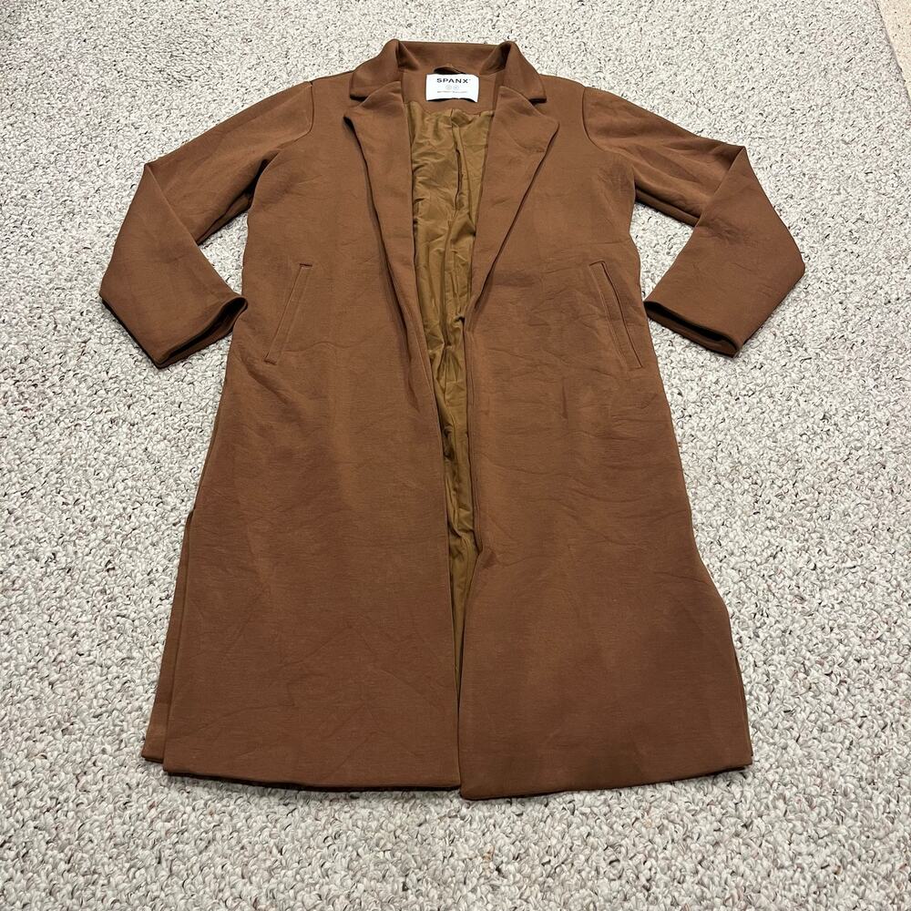 Spanx Air Essentials Long Coat Camel Brown M Classic Casual Open Front